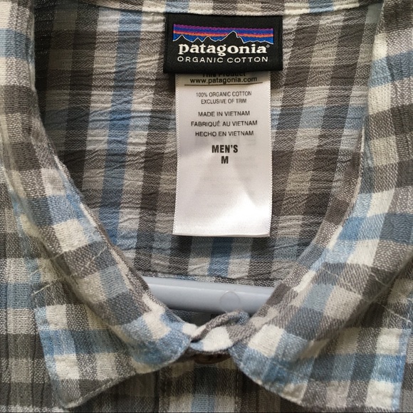PATAGONIA blue/gray/white plaid shirt sleeve organic cotton Men’s Med. Gauze. - Picture 2 of 6